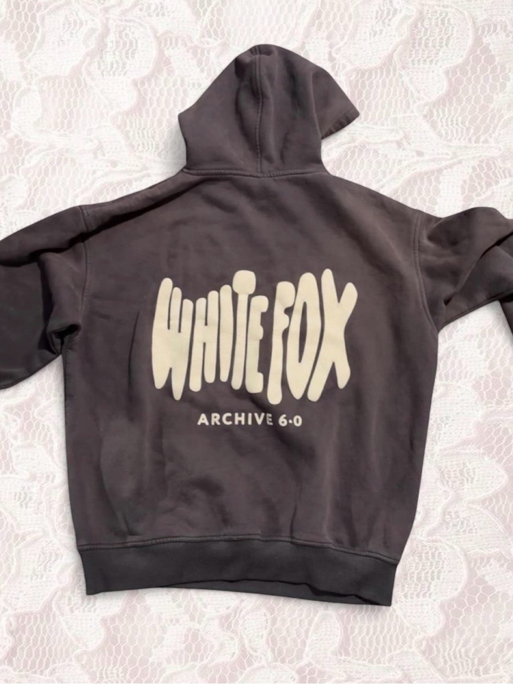 White Fox Boutique Black Hoodie with Cream Logo
